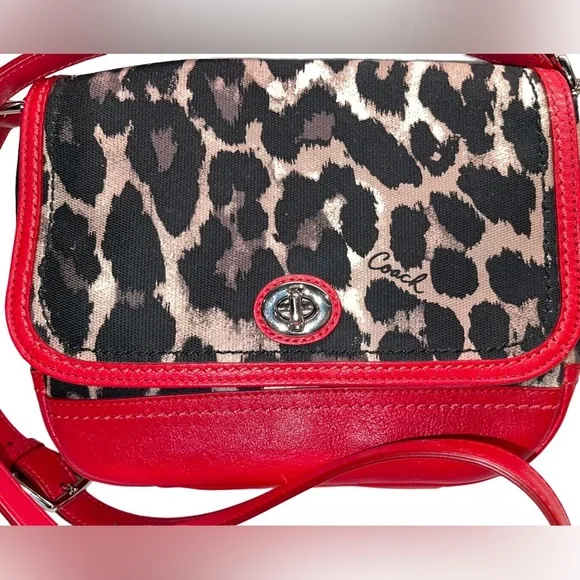 Coach - red and leopard crossbody bag- like new - Picture 3 of 12